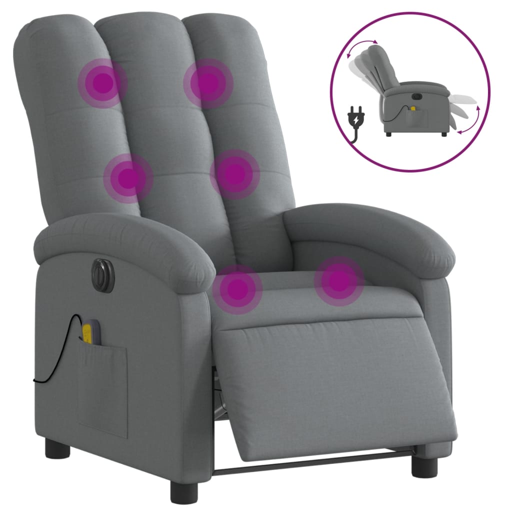 Fauteuil inclinable de massage électrique gris foncé tissu Fauteuils vidaXL