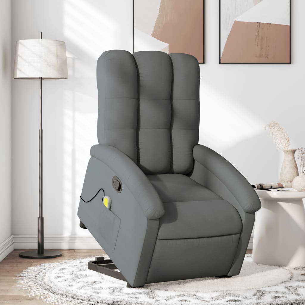 Fauteuil de massage inclinable Gris foncé Tissu Fauteuils vidaXL