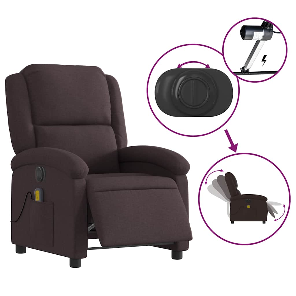 Fauteuil de massage inclinable électrique Marron foncé Tissu - XIOS