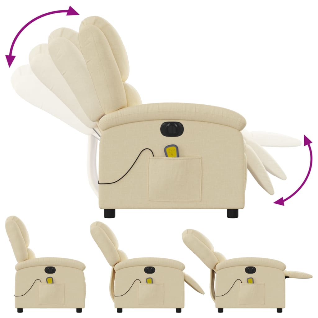 Fauteuil inclinable de massage électrique crème tissu - XIOS