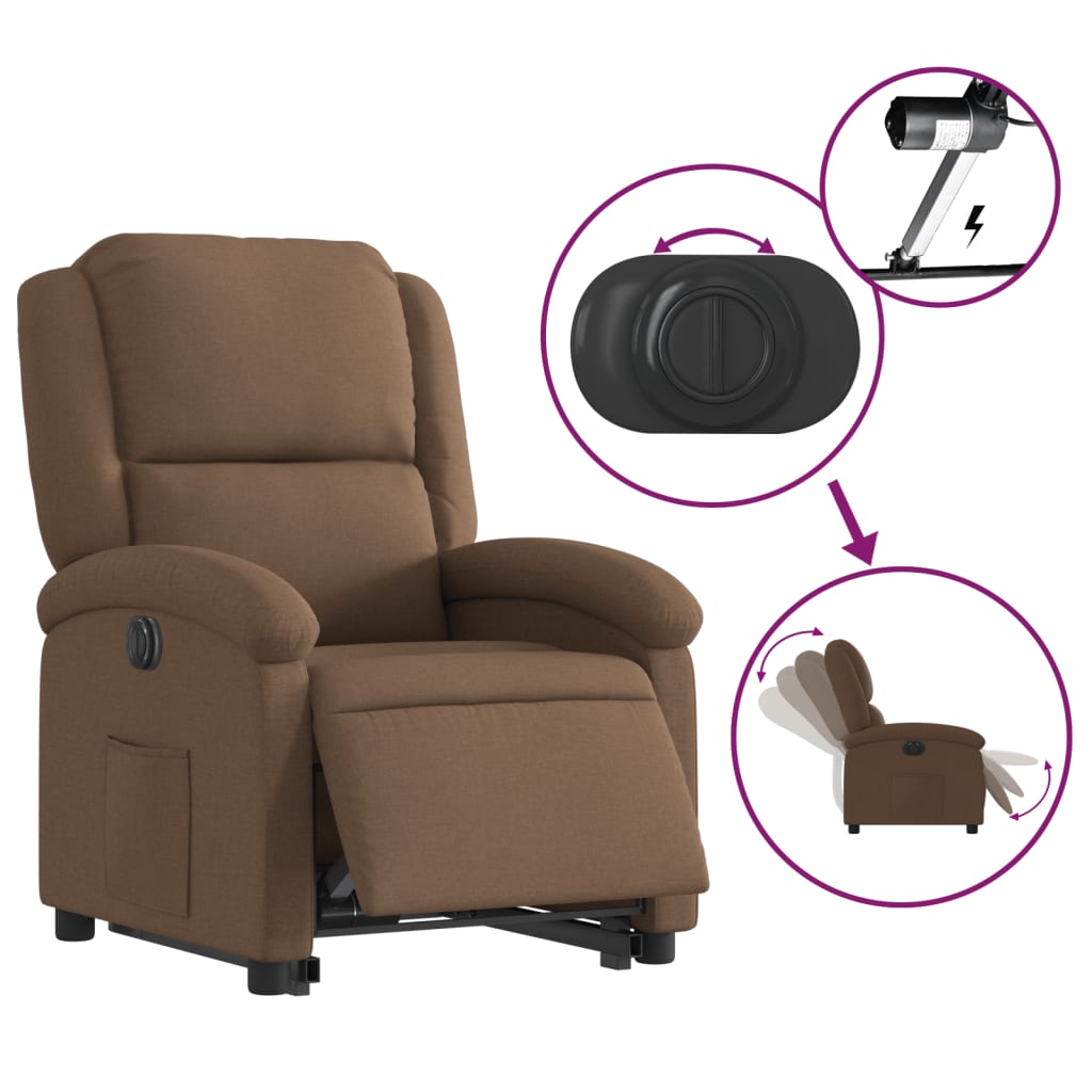 Fauteuil inclinable électrique marron tissu