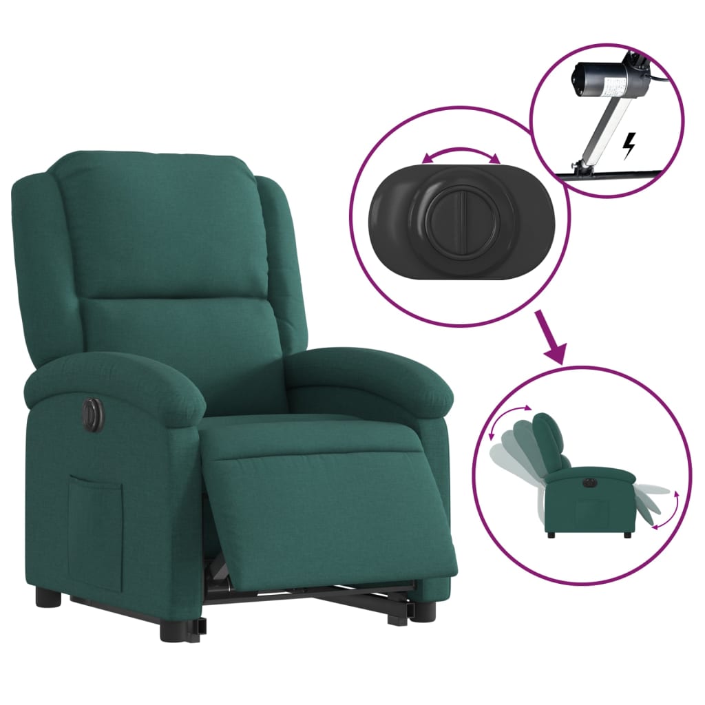 Fauteuil inclinable électrique vert foncé tissu - XIOS