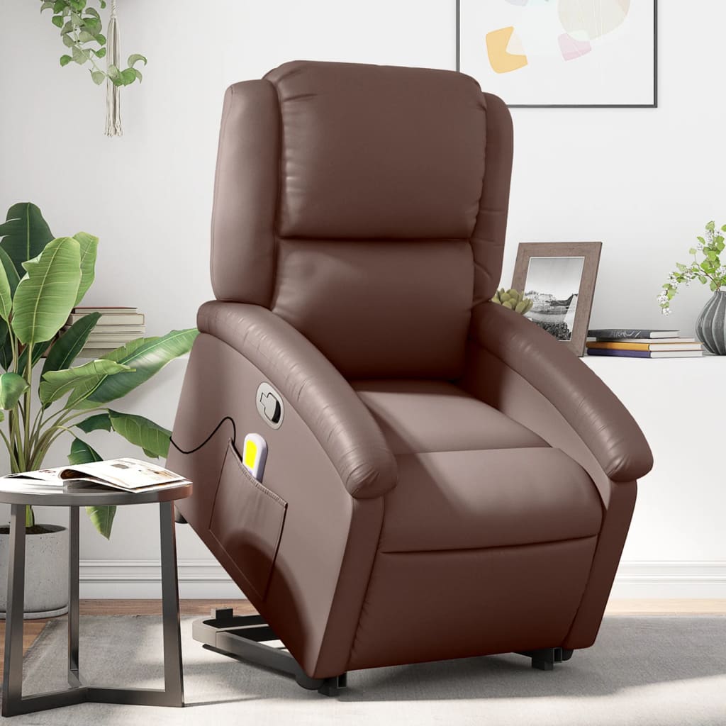 Fauteuil inclinable de massage Marron Similicuir Fauteuils vidaXL