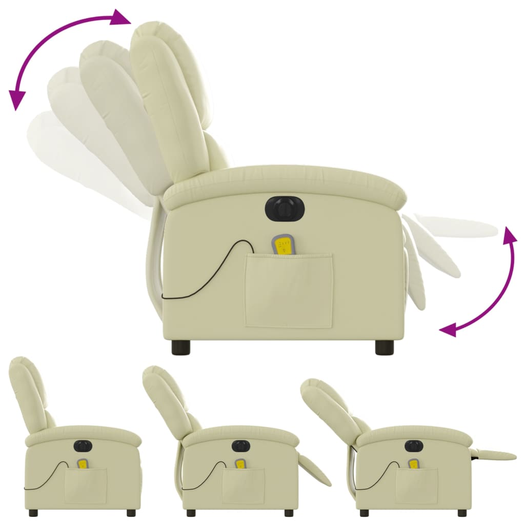 Fauteuil de massage inclinable électrique crème cuir véritable - XIOS