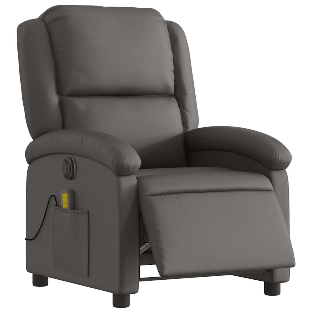 Fauteuil de massage inclinable électrique gris cuir véritable - XIOS