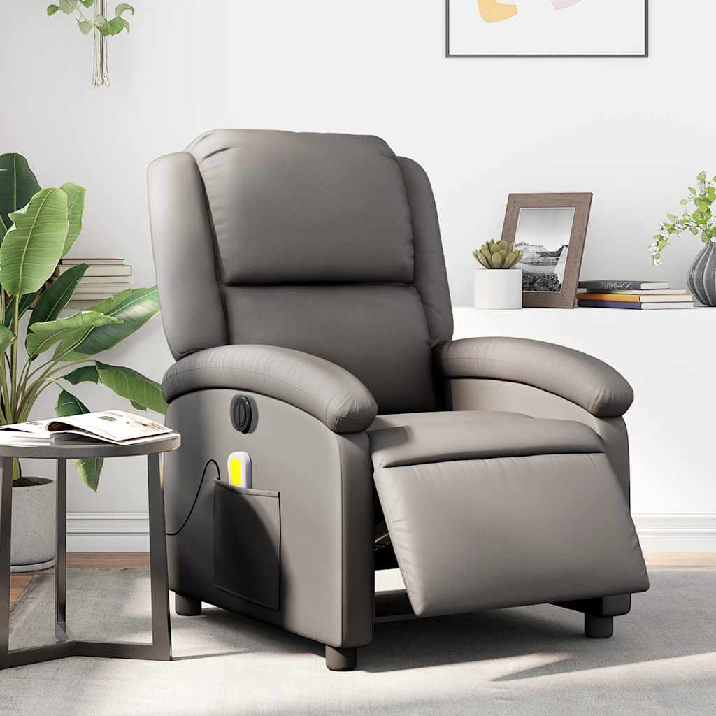 Fauteuil de massage inclinable électrique gris cuir véritable - XIOS