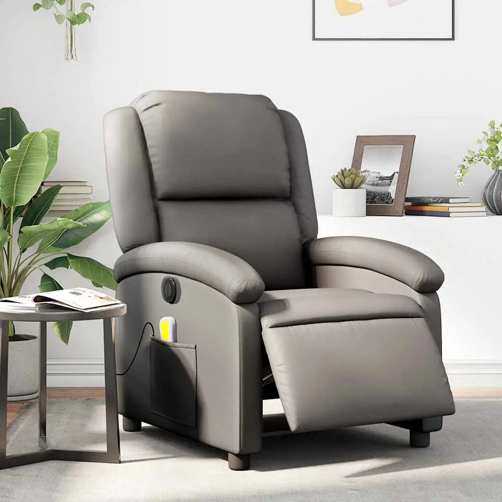 Fauteuil de massage inclinable électrique gris cuir véritable - XIOS