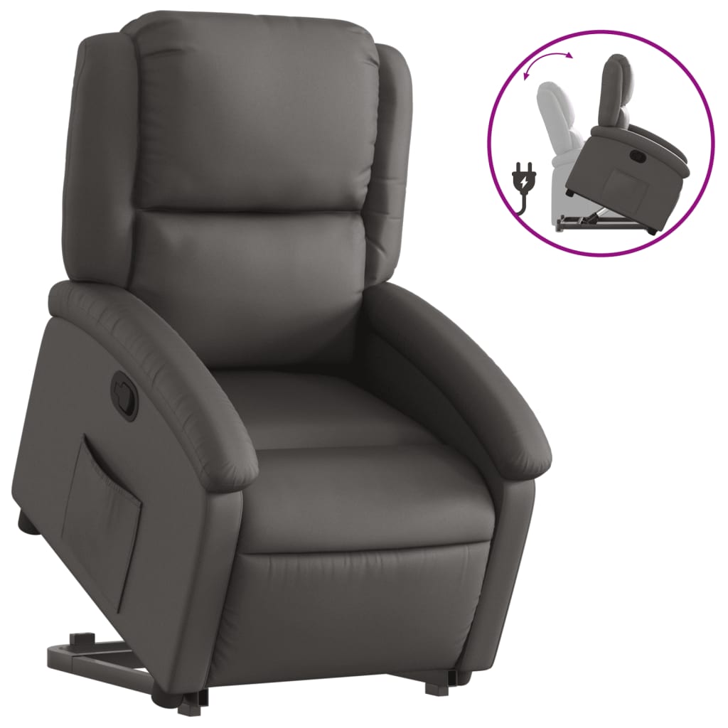 Fauteuil inclinable gris cuir véritable - XIOS