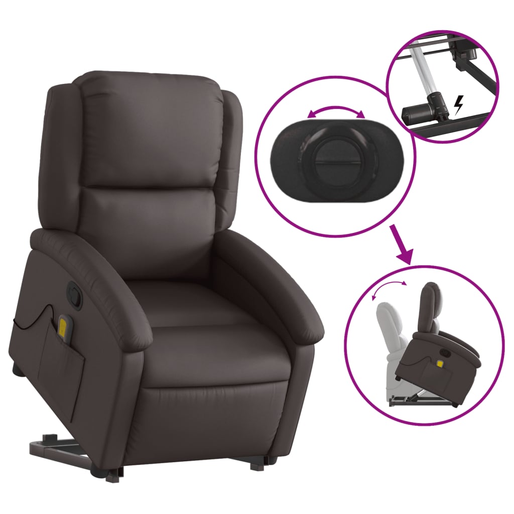 Fauteuil inclinable de massage marron foncé cuir véritable - XIOS