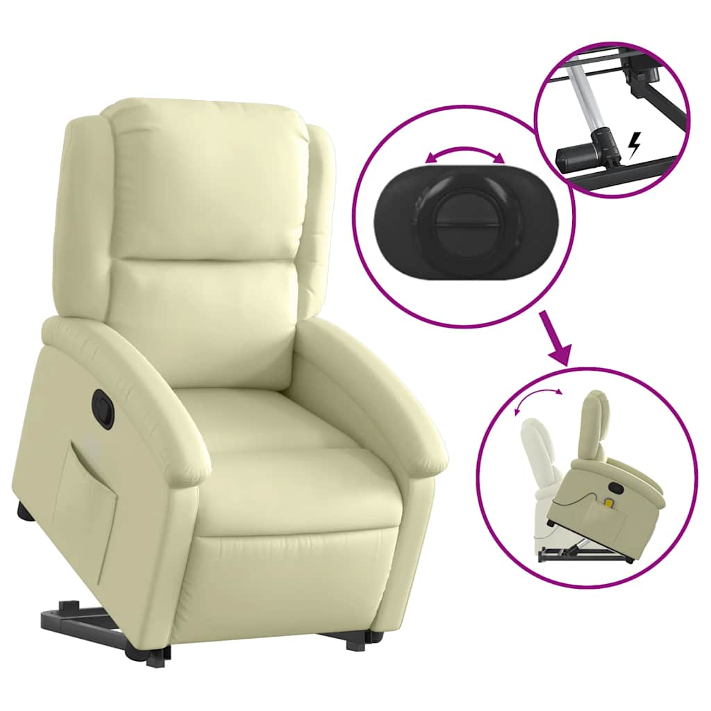 Fauteuil inclinable de massage crème cuir véritable - XIOS
