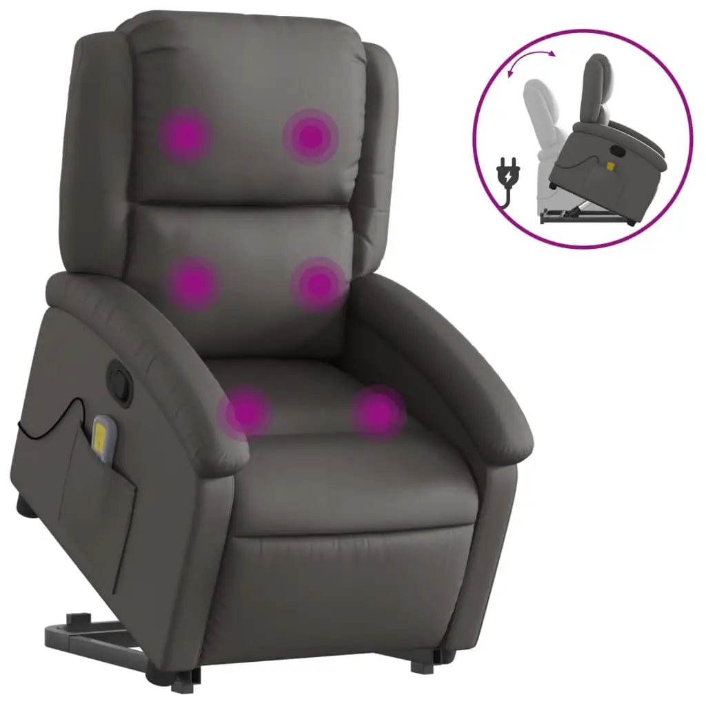 Fauteuil inclinable de massage gris cuir véritable - XIOS