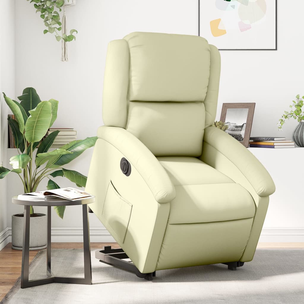 Fauteuil inclinable électrique crème cuir véritable - XIOS
