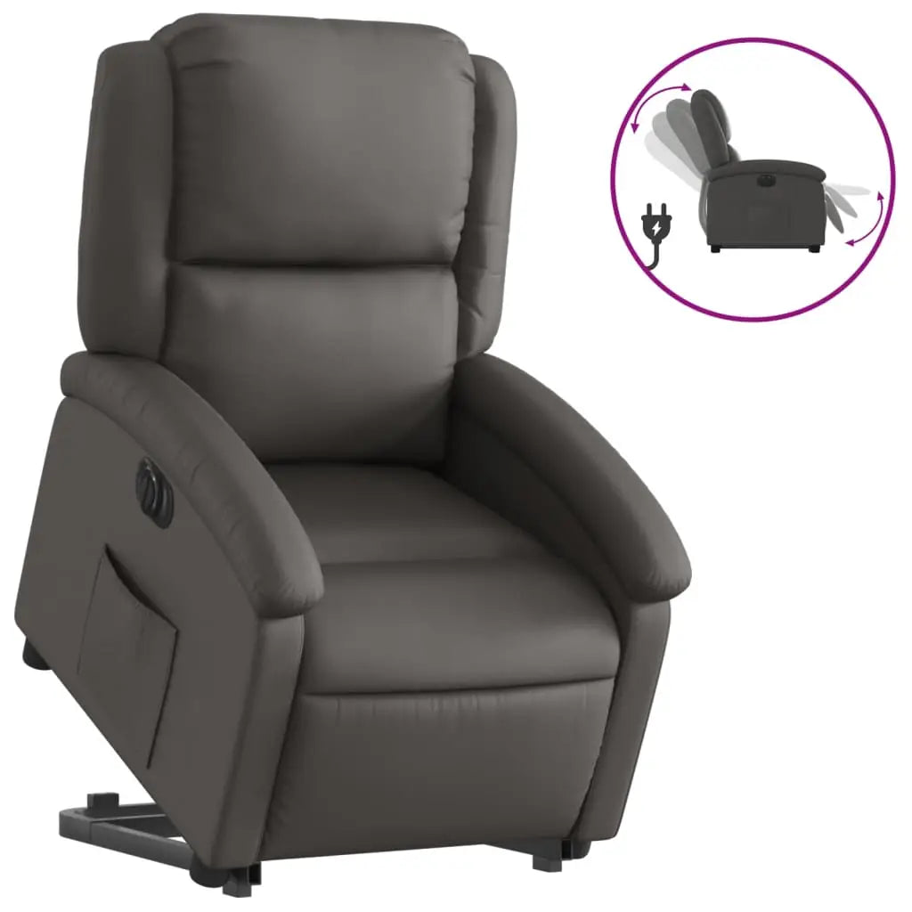 Fauteuil inclinable électrique gris cuir véritable - XIOS