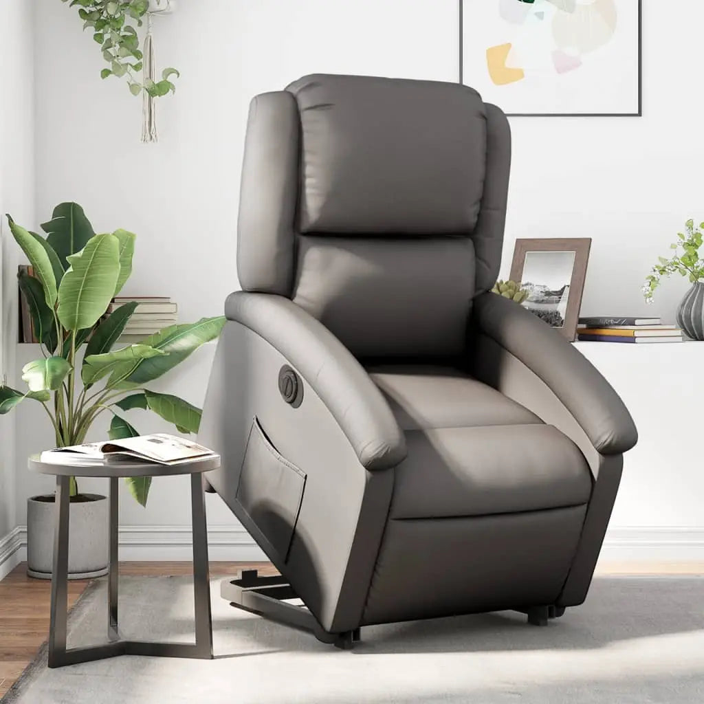 Fauteuil inclinable électrique gris cuir véritable - XIOS
