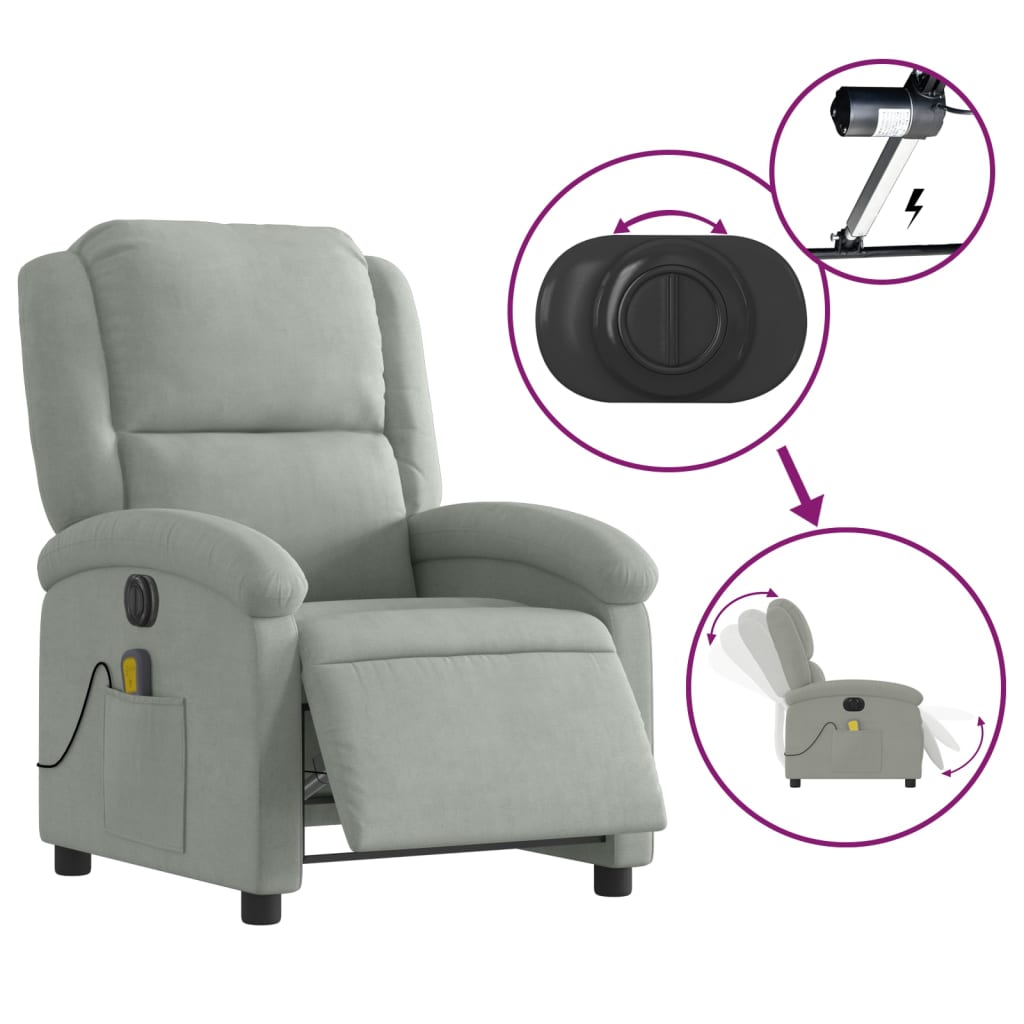 Fauteuil inclinable électrique de massage gris clair velours - XIOS