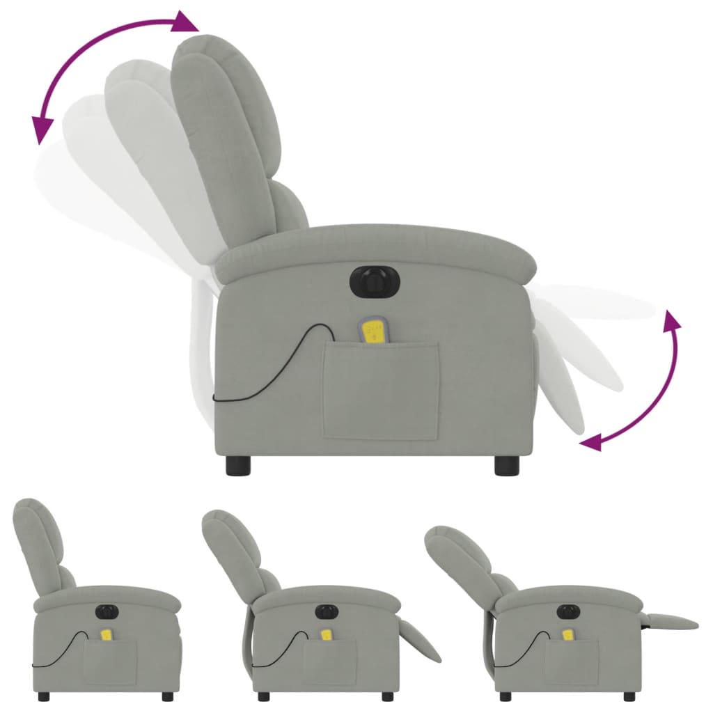 Fauteuil inclinable électrique de massage gris clair velours - XIOS