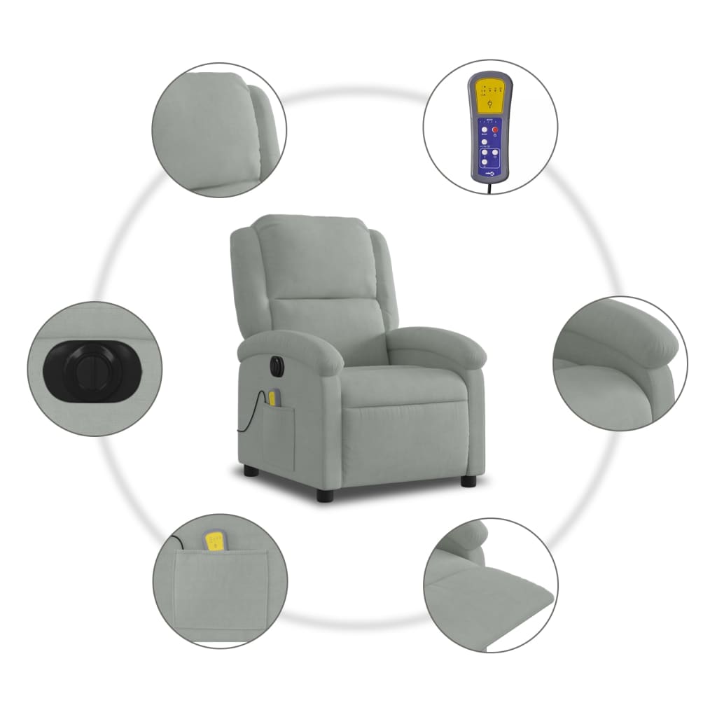 Fauteuil inclinable électrique de massage gris clair velours - XIOS