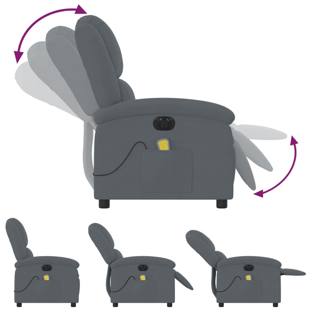 Fauteuil inclinable de massage électrique gris foncé velours - XIOS