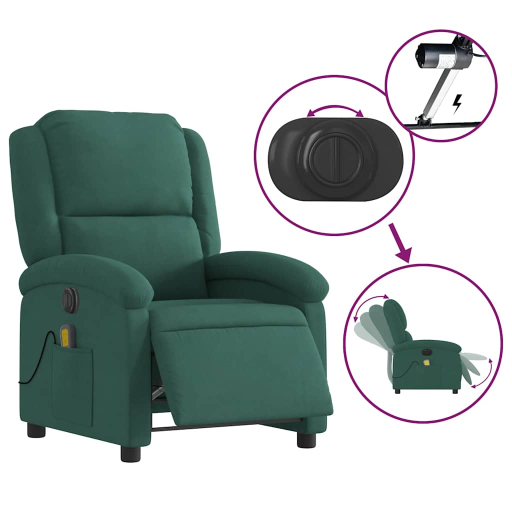 Fauteuil inclinable de massage électrique vert foncé velours - XIOS