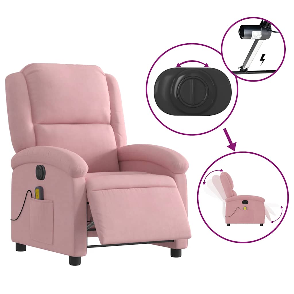 Fauteuil inclinable de massage électrique rose velours - XIOS