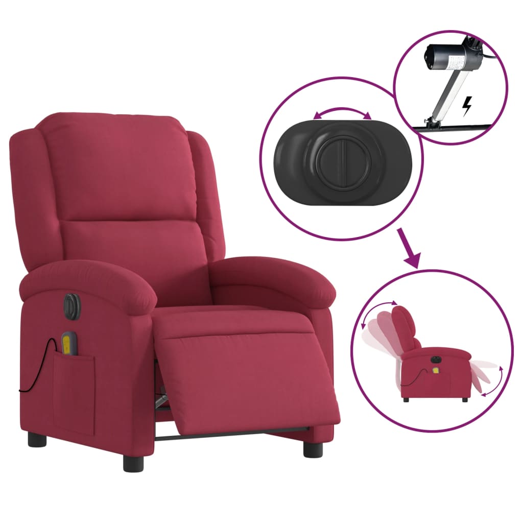 Fauteuil inclinable massage électrique rouge bordeaux velours - XIOS
