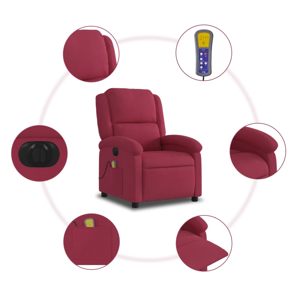 Fauteuil inclinable massage électrique rouge bordeaux velours - XIOS