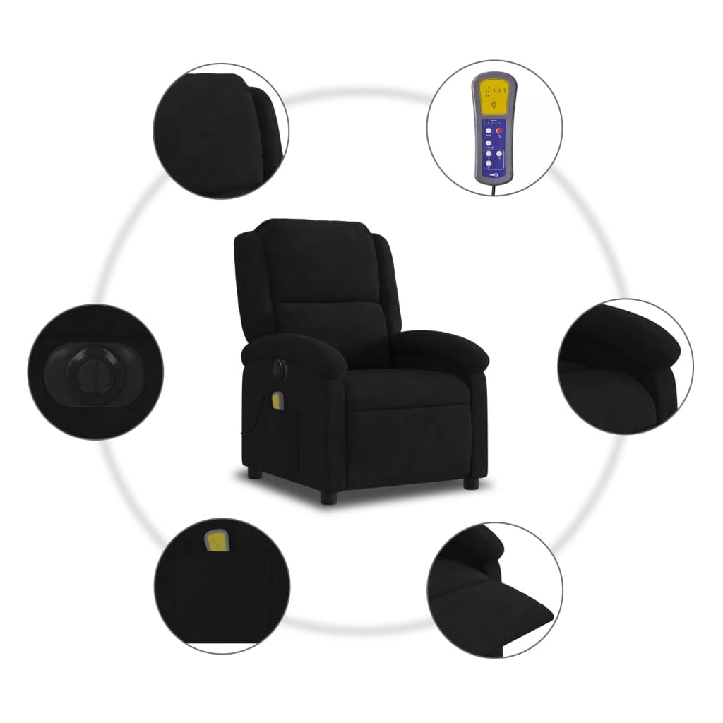 Fauteuil inclinable de massage électrique noir velours - XIOS