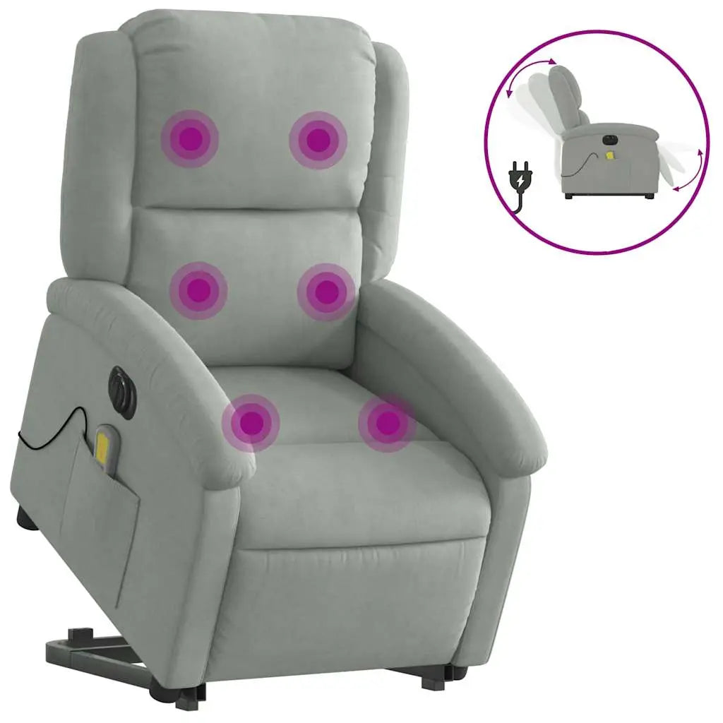 Fauteuil inclinable de massage électrique gris clair velours - XIOS