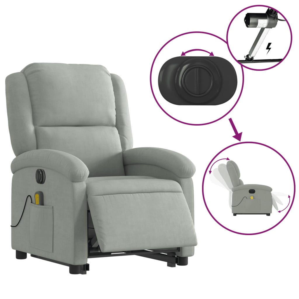 Fauteuil inclinable de massage électrique gris clair velours - XIOS