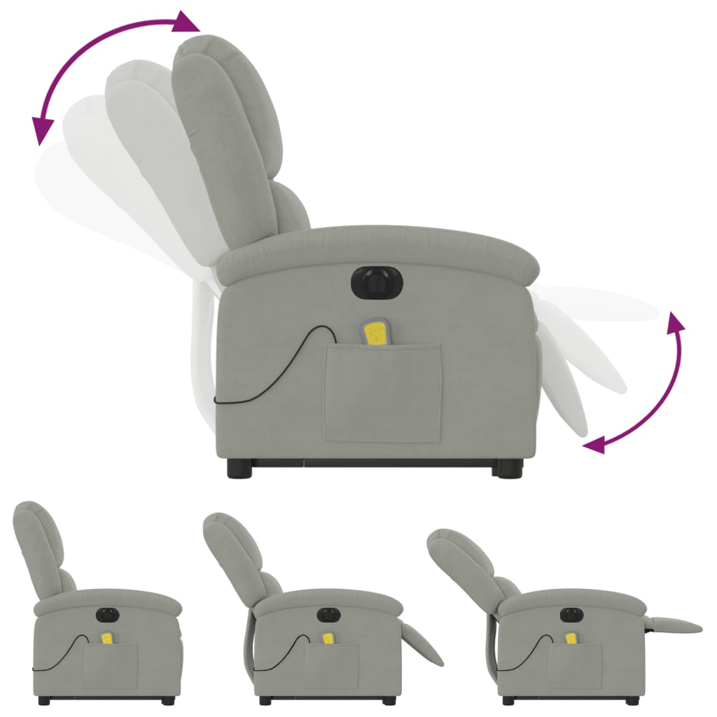 Fauteuil inclinable de massage électrique gris clair velours - XIOS