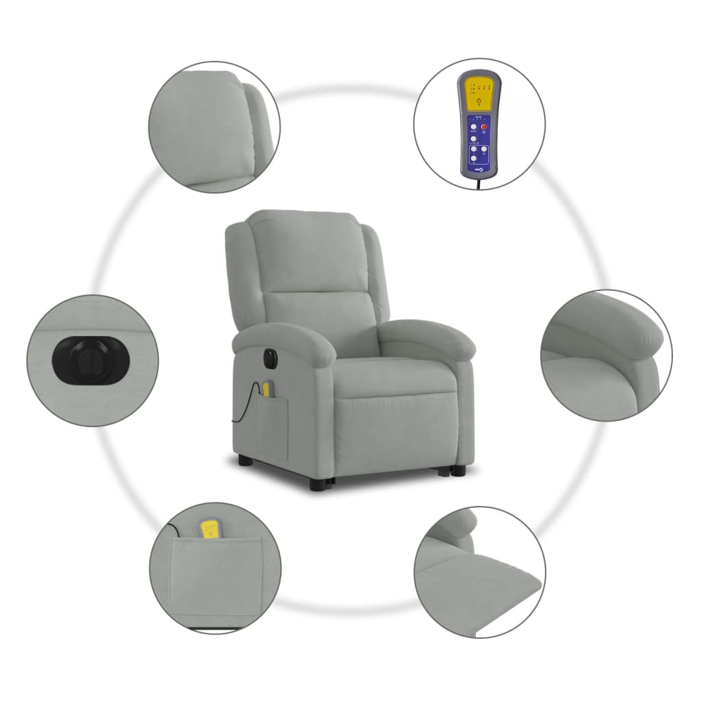 Fauteuil inclinable de massage électrique gris clair velours - XIOS