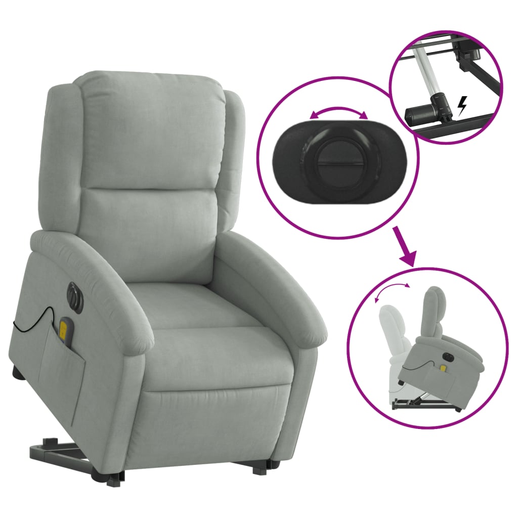 Fauteuil inclinable de massage électrique gris clair velours - XIOS