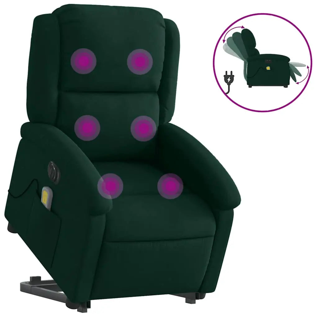 Fauteuil inclinable de massage électrique vert foncé velours - XIOS