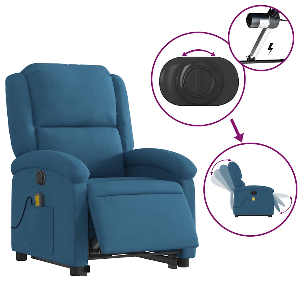 Fauteuil inclinable de massage électrique bleu velours - XIOS