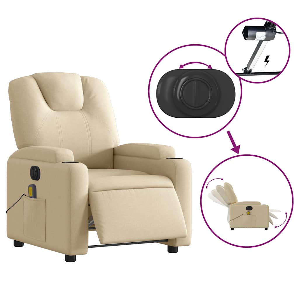 Fauteuil inclinable de massage électrique crème tissu - XIOS