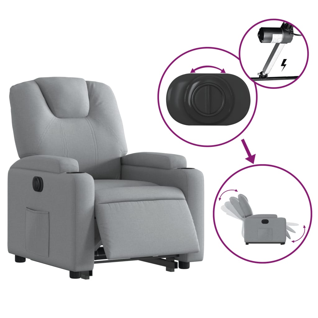 Fauteuil inclinable électrique gris clair tissu - XIOS