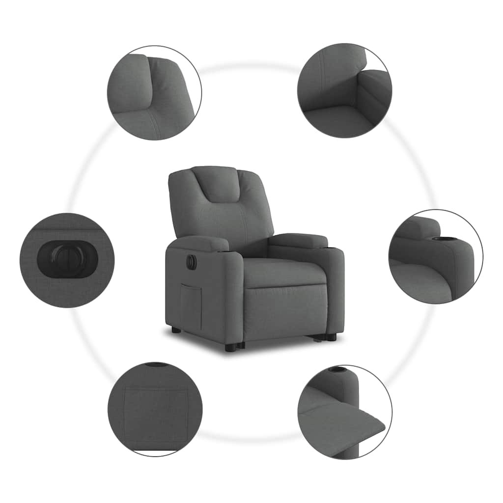 Fauteuil inclinable électrique gris foncé tissu - XIOS