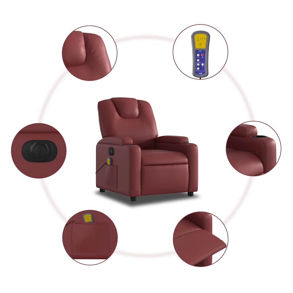 Fauteuil de massage inclinable électrique rouge bordeaux - XIOS