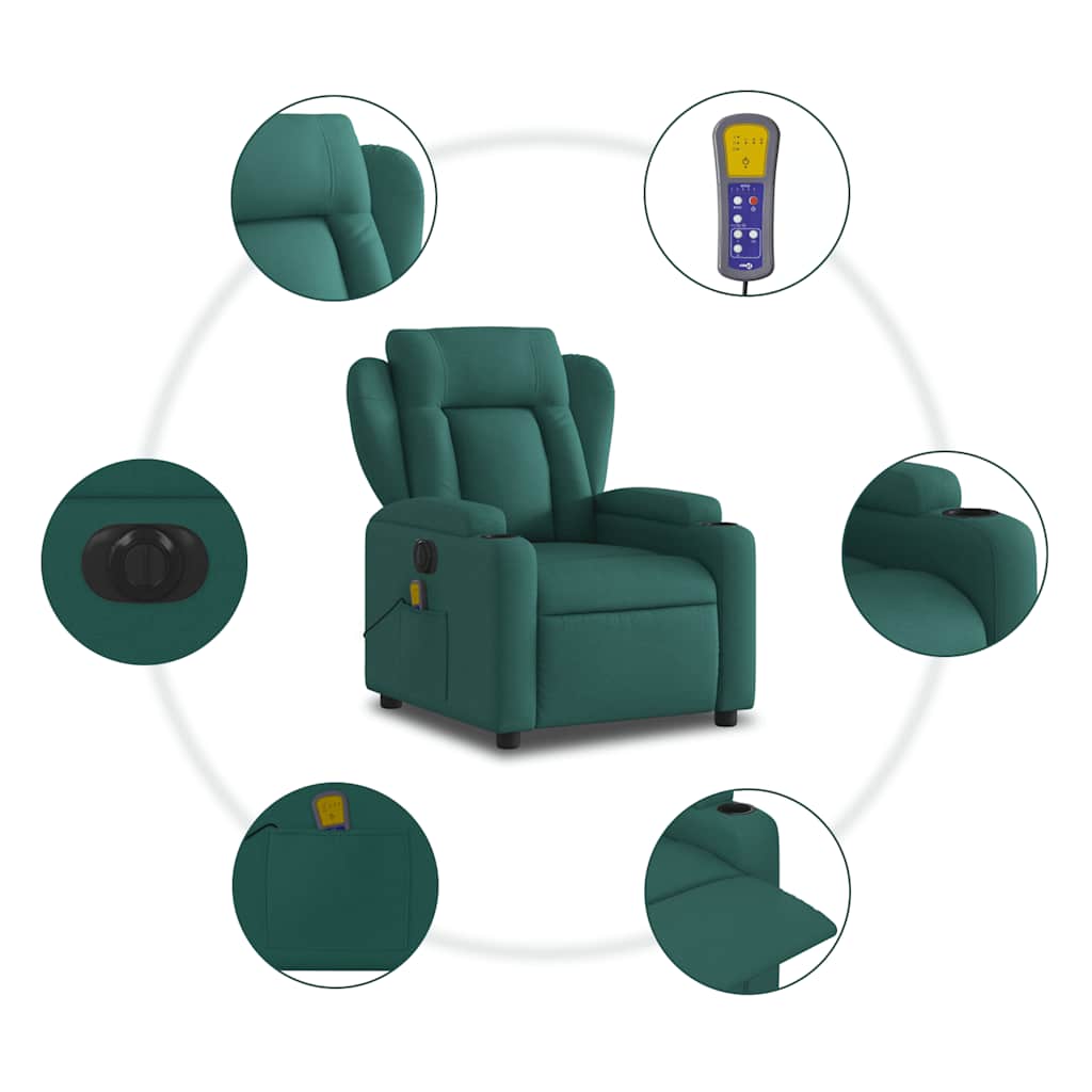 Fauteuil de massage inclinable électrique Vert foncé Tissu - XIOS