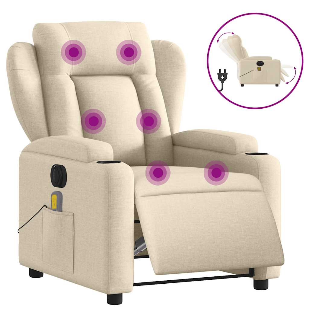 Fauteuil inclinable de massage électrique crème tissu Fauteuils vidaXL