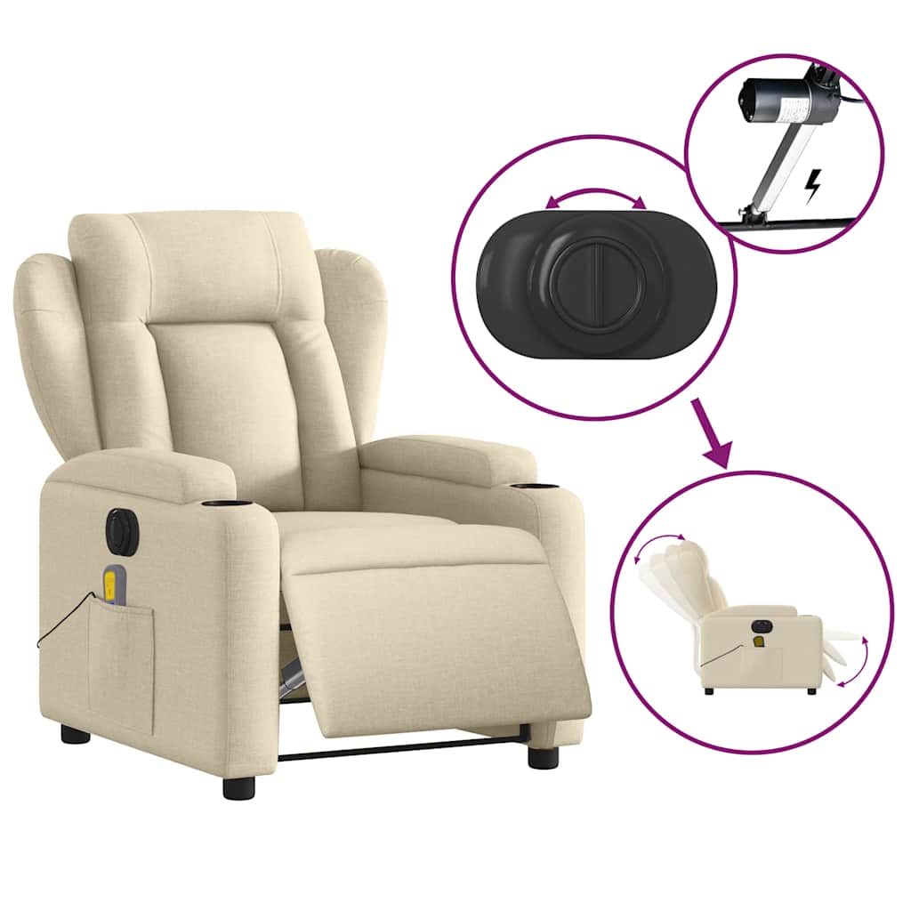 Fauteuil inclinable de massage électrique crème tissu - XIOS