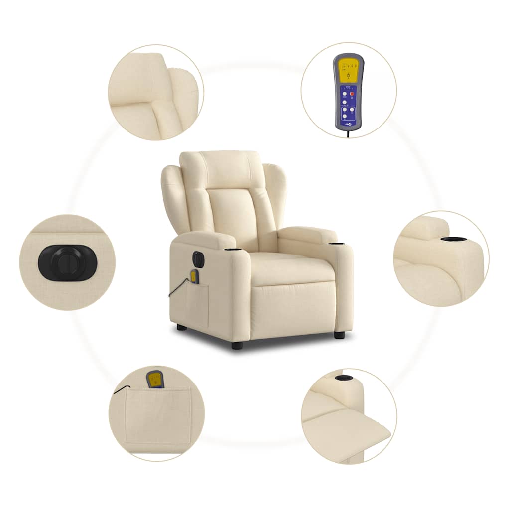 Fauteuil inclinable de massage électrique crème tissu - XIOS