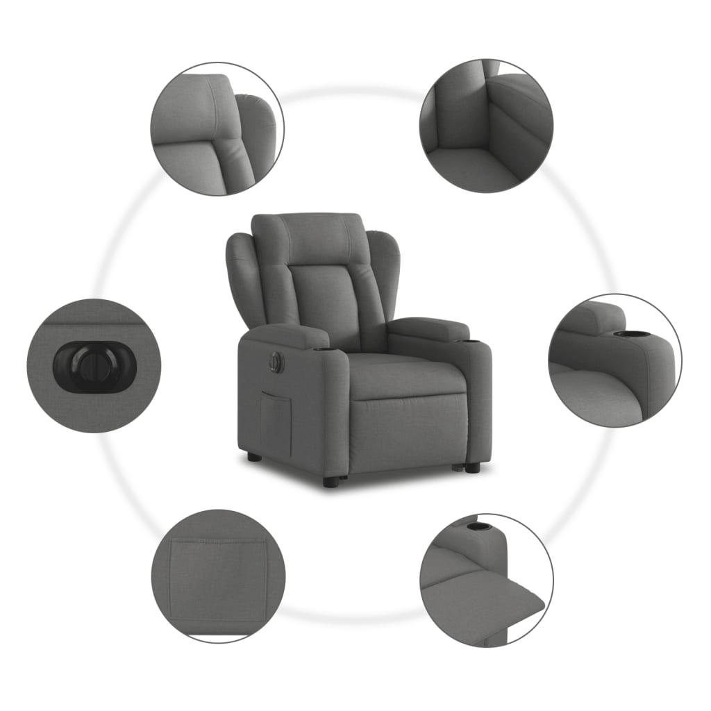 Fauteuil inclinable électrique gris foncé tissu - XIOS