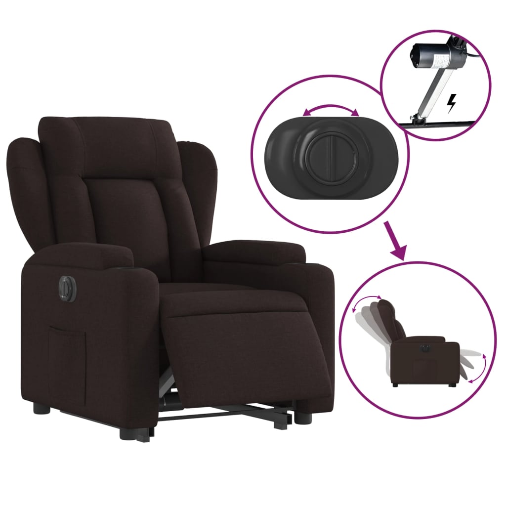 Fauteuil inclinable électrique marron foncé tissu - XIOS