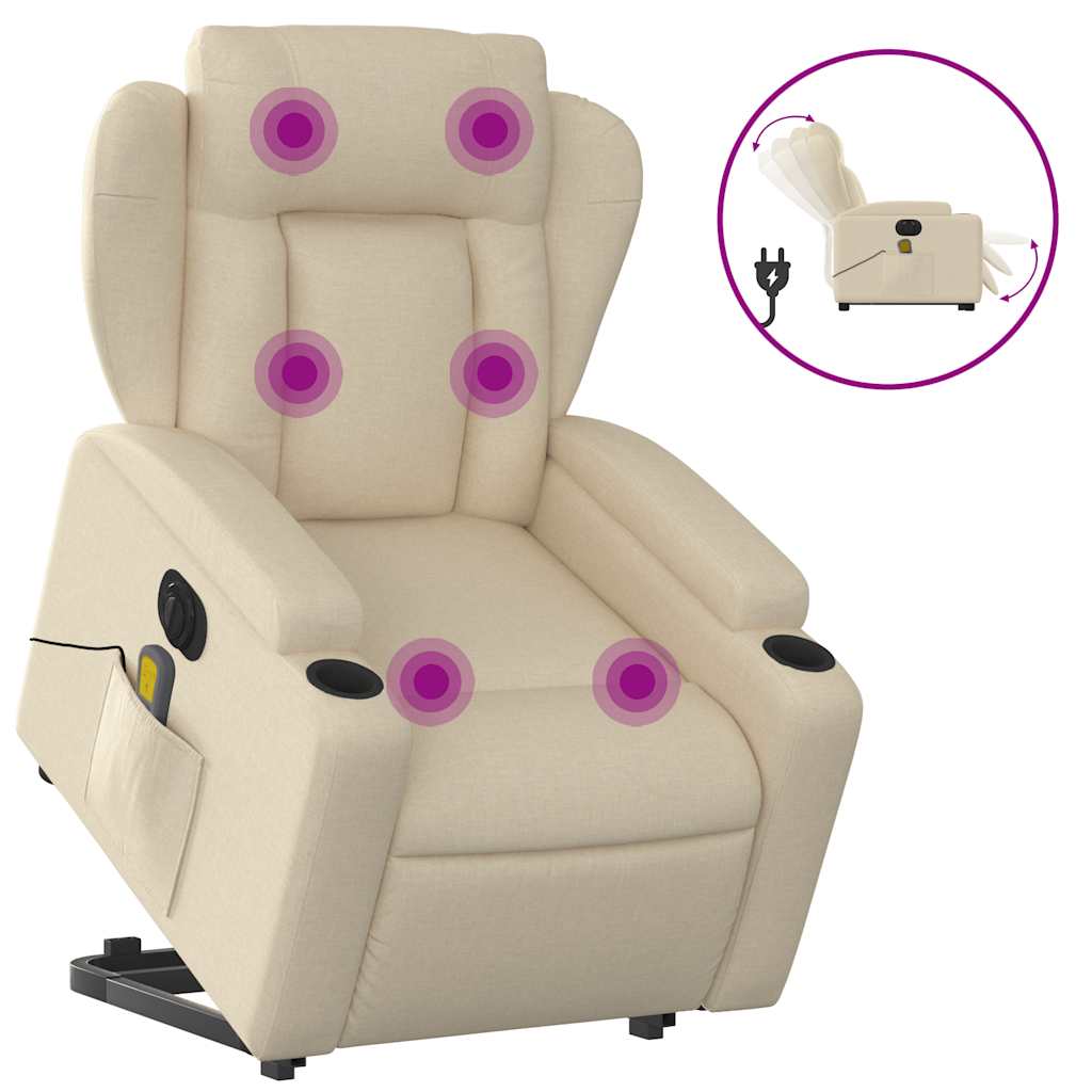 Fauteuil inclinable de massage électrique Crème Tissu Fauteuils vidaXL