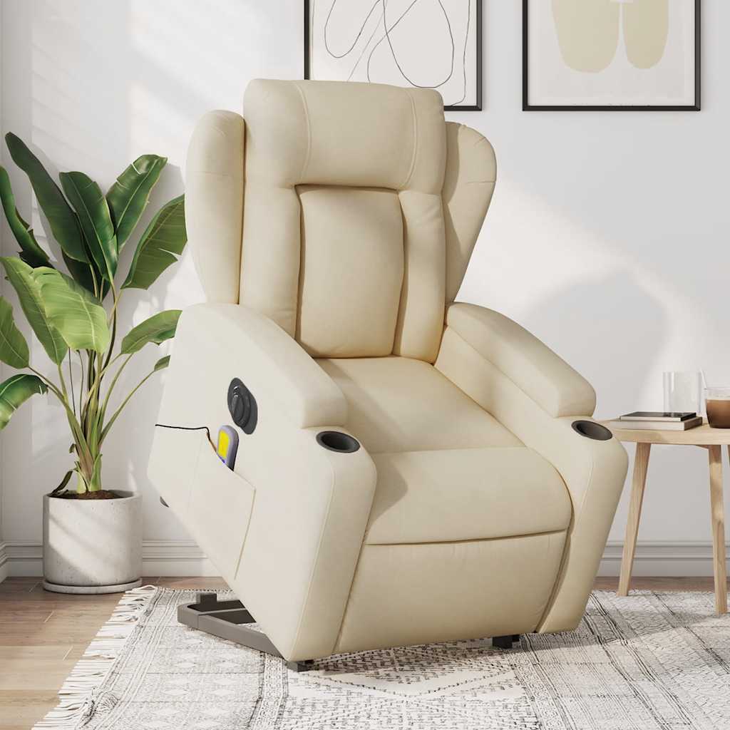 Fauteuil inclinable de massage électrique Crème Tissu Fauteuils vidaXL