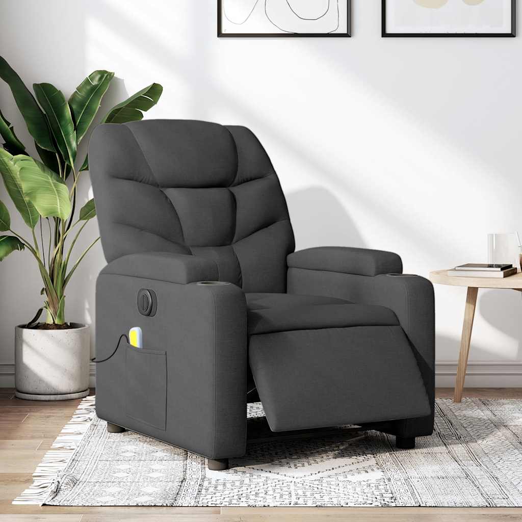 Fauteuil inclinable de massage électrique gris foncé tissu - XIOS