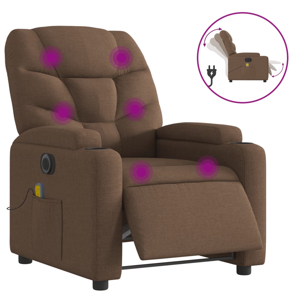 Fauteuil inclinable de massage électrique marron tissu Fauteuils vidaXL