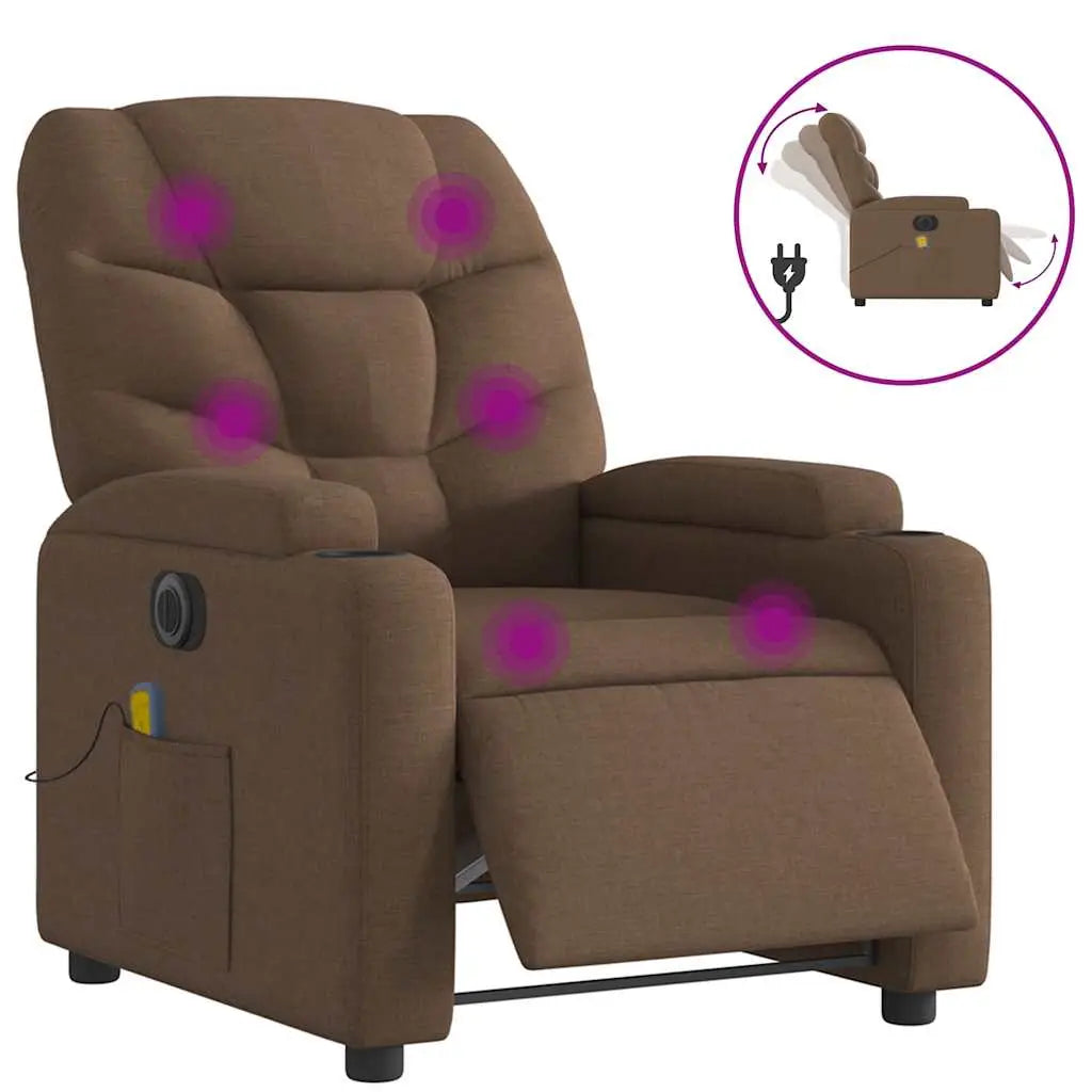 Fauteuil inclinable de massage électrique marron tissu - XIOS