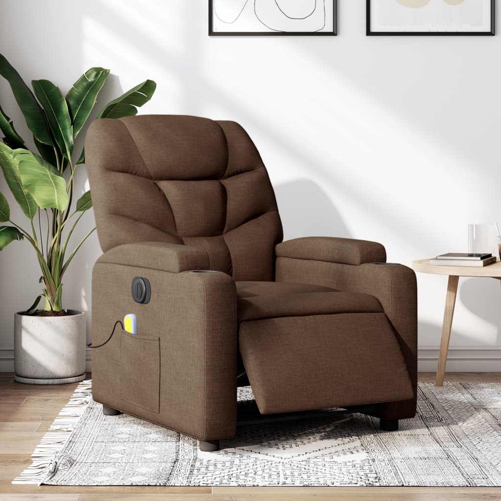 Fauteuil inclinable de massage électrique marron tissu Fauteuils vidaXL